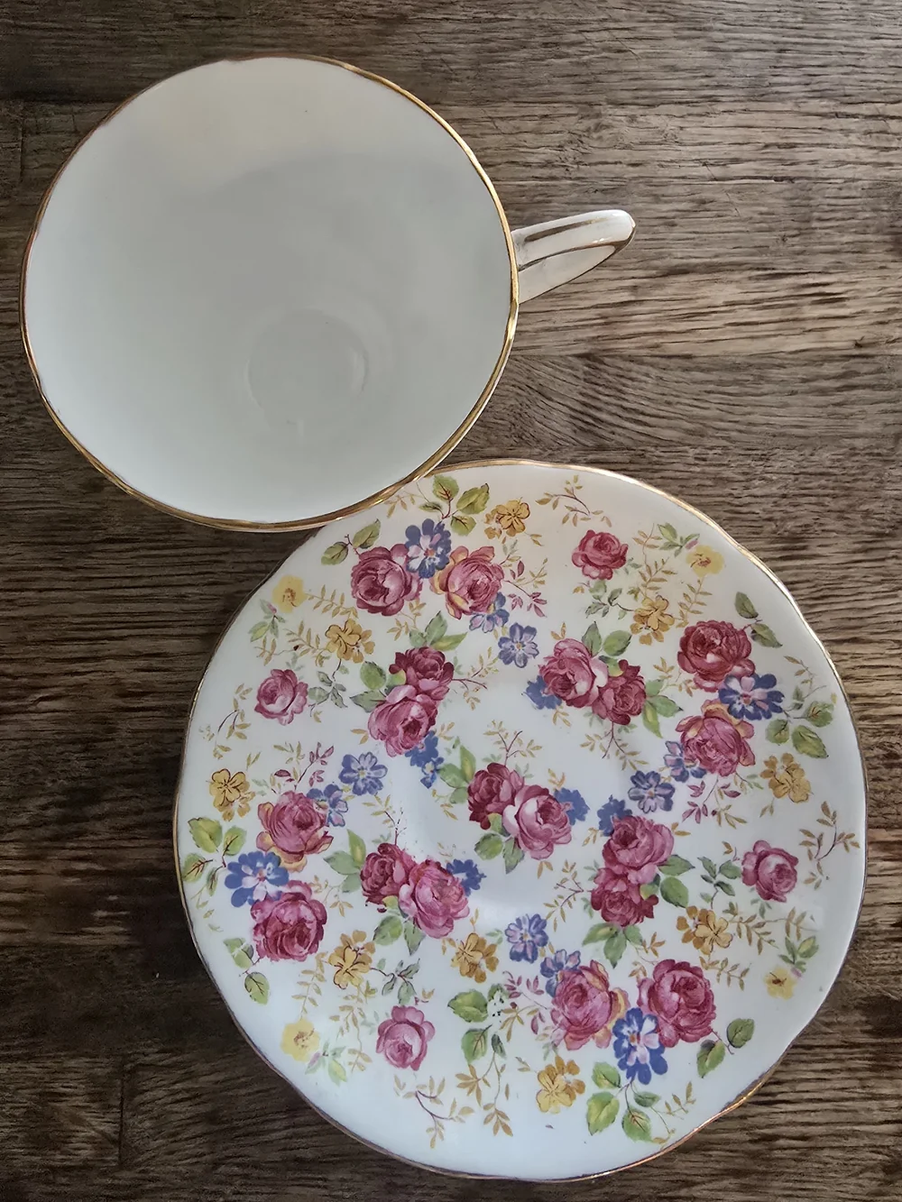 Vintage June Roses Floral Bone China Porcelain Teacup & Saucer Set - Pink Floral